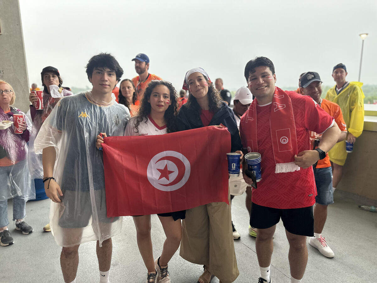 Tunisia fans were fewer in number than those rooting for the Netherlands, but their mood was still festive at Kansas City (Arrowhead) Stadium for a Thursday, June 25, 2026 World Cup group-stage soccer match.