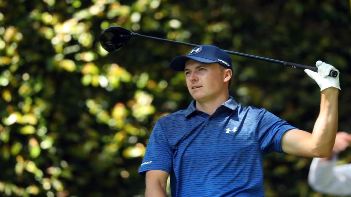 Jordan Spieth watches his shot from the second tee during the third round of the Masters in Augusta, Ga., on Saturday.