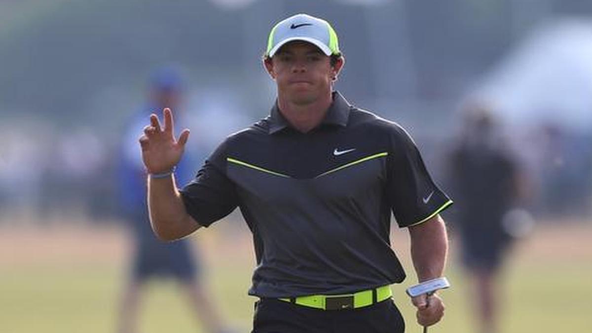 
Rory McIlroy waved as he approached the 18th green during the second day of the British Open Golf championship.
