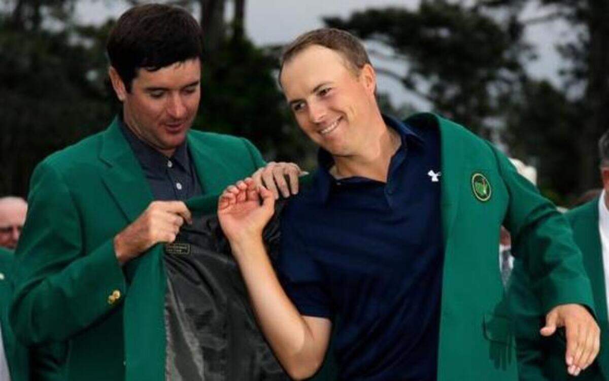 
Bubba Watson helped Jordan Spieth put on his green jacket after Spieth won the Masters golf tournament Sunday in Augusta, Ga. Spieth became the second-youngest champion in tournament history behind Tiger Woods, who was 21 years, 3 months old at the time of his landmark victory in 1997. 
