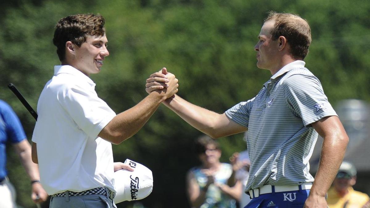 Chase Hanna (left) finished second to KU teammate Andy Spencer last weekend at the Watson Challenge at Milburn Country Club in Overland Park. Hanna is playing this weekend at the Southwestern Amateur in Scottsdale, Ariz.