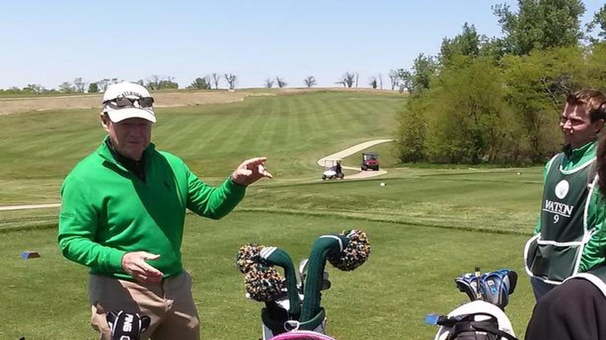 Tom Watson talked to children about the benefits of golf during the dedication of The Watson 9 hybrid golf course last year in Maryville, Mo.