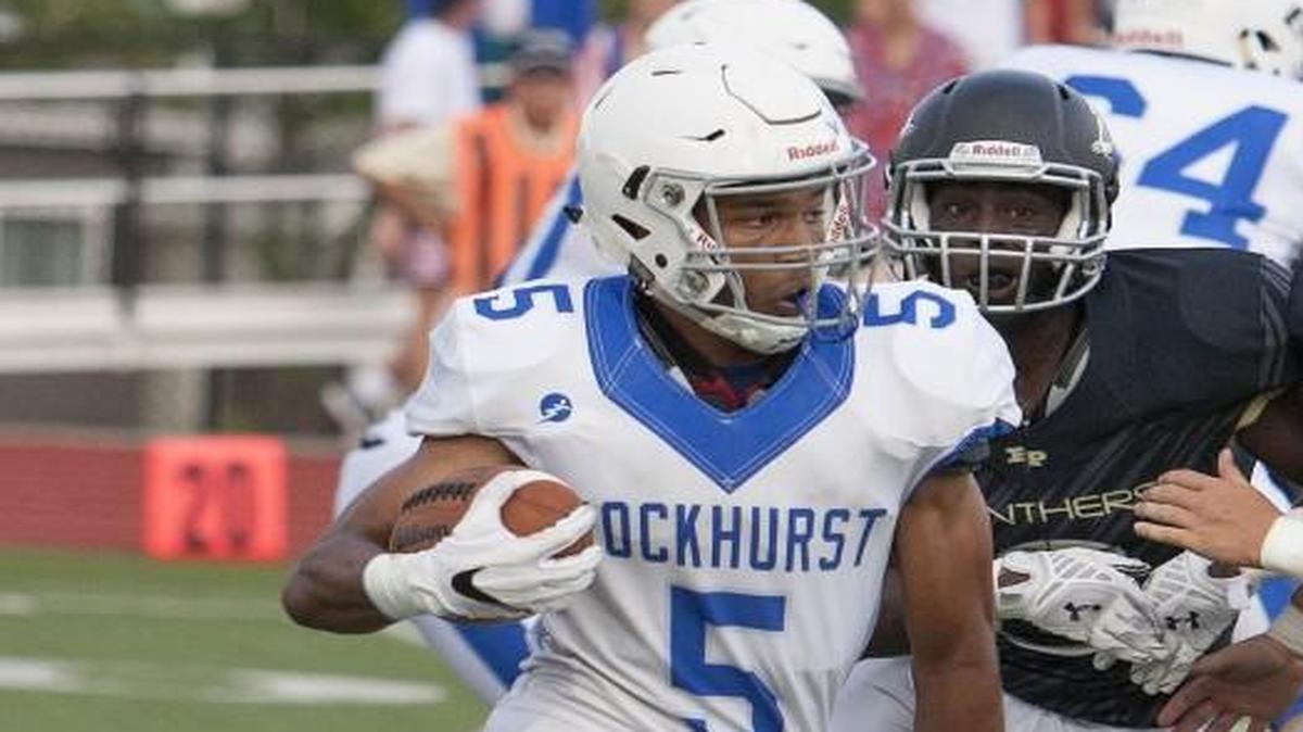 Rockhurst’s Michael Pearl turned the corner during a game between Raymore-Peculiar and Rockhurst High Schools on Sept. 9.