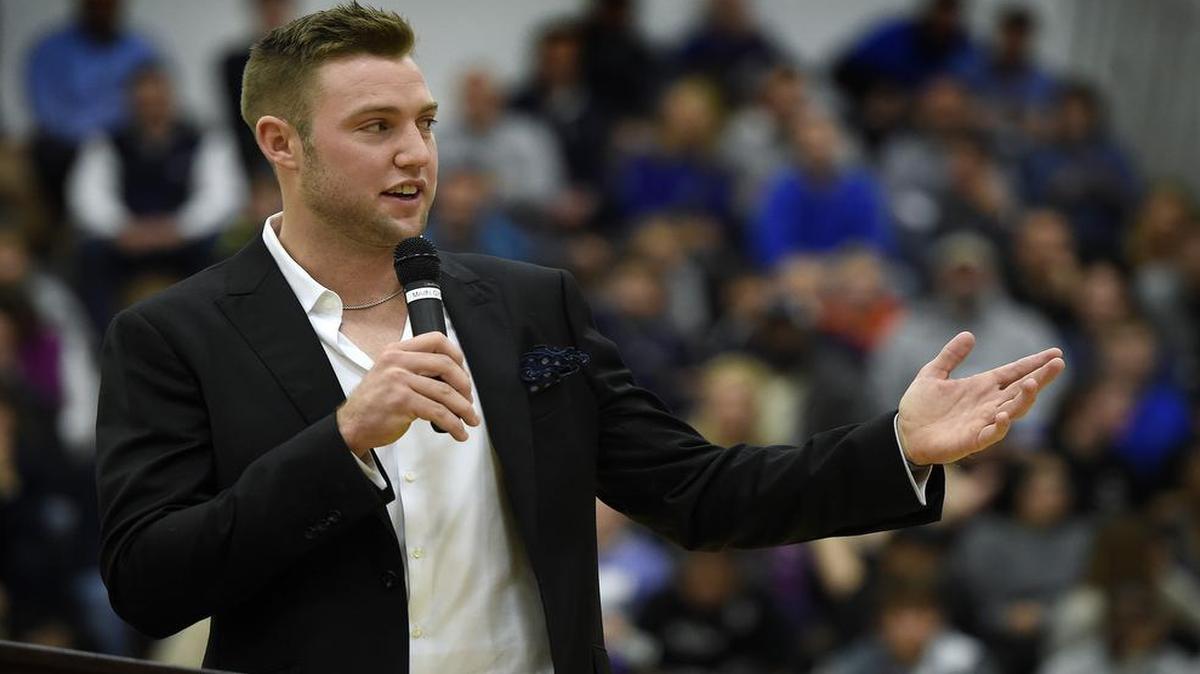 Professional tennis player Jack Sock offered thanks while being inducted into the Blue Valley North High School Athletic Hall of Fame on Friday night. The honor was presented during a halftime ceremony of the Olathe East at Blue Valley North boys basketball game.