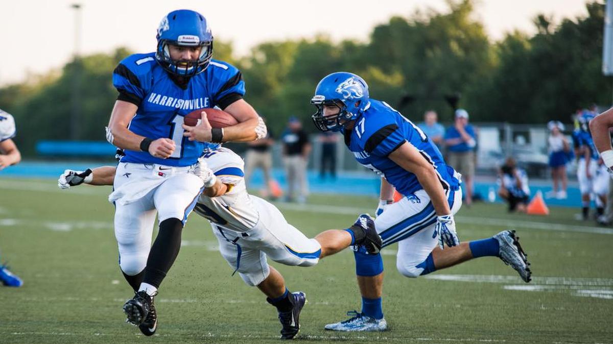 
Harrisonville senior quarterback Chance Chamberlain found his way into the end zone for a first-quarter touchdown Friday night against Bolivar.
