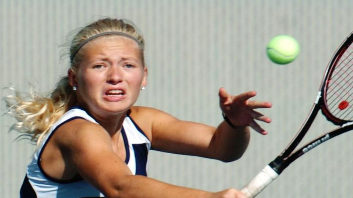 
Mill Valley's Paige Wiebe competed against Bonner Springs during a doubles match Saturday morning, during the Kansas Class 5A Regional Tennis Tournament, hosted by St. James Academy at Mill Valley High School in Shawnee, Kan.
