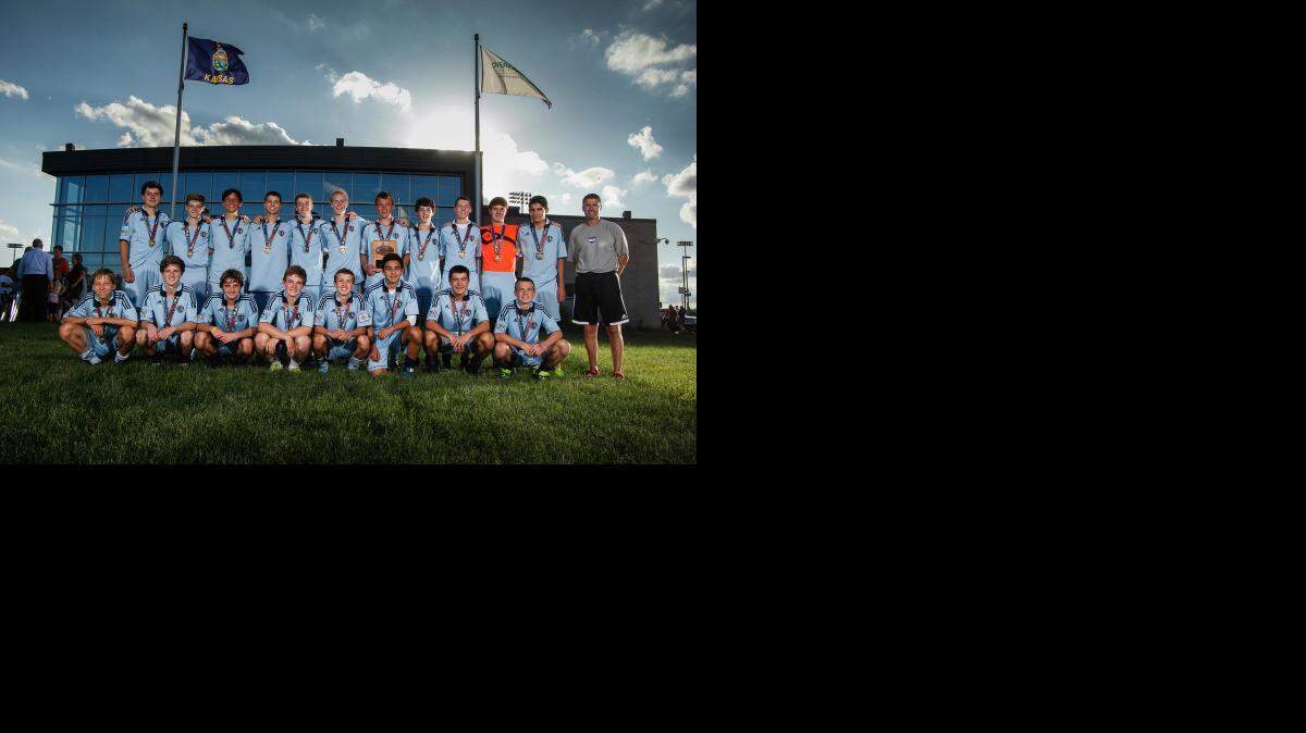 
The Sporting Blue Valley NPL Premier Soccer U-15 boys team won the 2014 Kansas State Cup tournament. Front row: Joshua High, Jack Bryan, Ian Harmon, Nathan Watkins, Shane Kopplin, Pedro Arias, Evan Carlile, Rhys Harrington. Back row: Danny Gabriel, Patrick Wilkinson, Hank Waldenmeyer, Brady Manning, Noah Studebaker, Matthew Smith, Cole Miesner, Julian Denis, Mitch Eibert, Von Schnorf, Stephen Casteneda and Coach Paul Rideout. 
