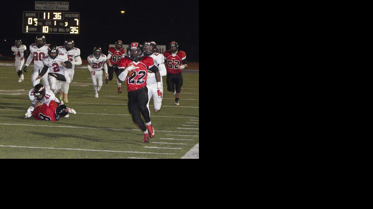 
Park Hill’s Matt Harris ran for a 65-yard touchdown on the Trojans’ first play from scrimmage last week against Fort Osage in their game at Park Hill District Stadium.
