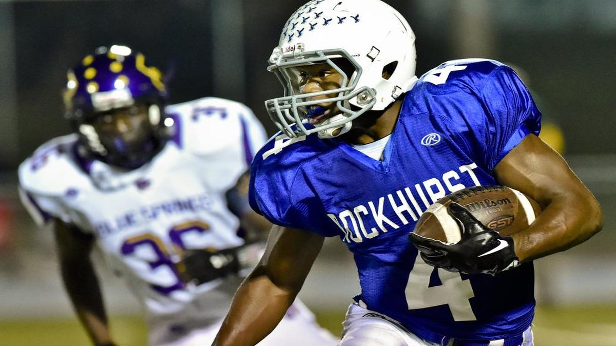 
It is the goal of Rockhurst coach Tony Severino to get do-it-all player A.J. Taylor on the field for 70 snaps per game. Taylor will be the Hawklets’ primary running back, punt returner and kickoff returner this season.
