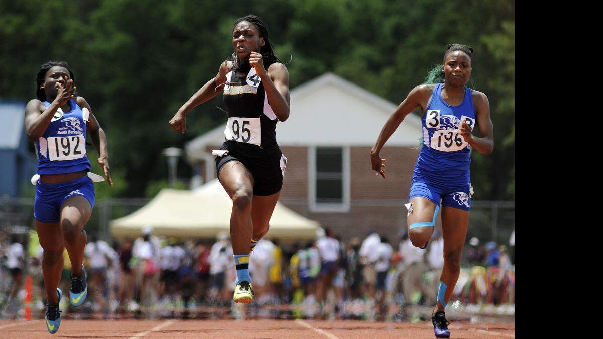 
Grandview’s Anglerne Annelus (center), who has won six Missouri Class 3 state championships, is scheduled to appear in the 100-meter dash at the Kansas Relays.
