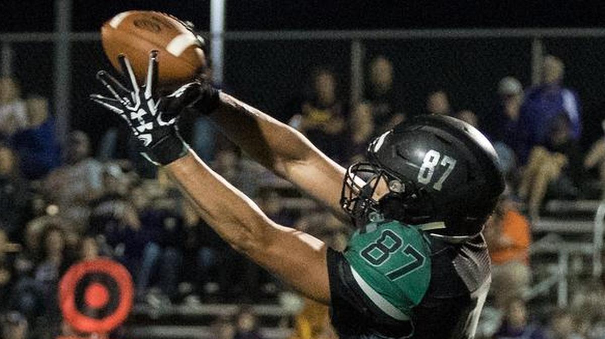 Staley senior tight end Zach Elam caught a pass during a game against Kearney on Friday, Oct. 6, 2017, at Staley High School.