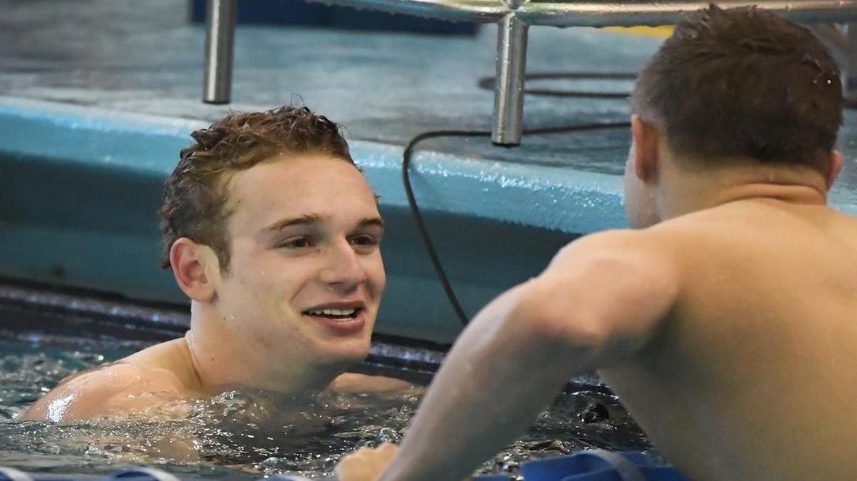 BV North’s Sam DiSette was all smiles after taking the No.1 spot in the 50-yard freestyle at the Kansas Class 6A state meet on Saturday in Topeka.