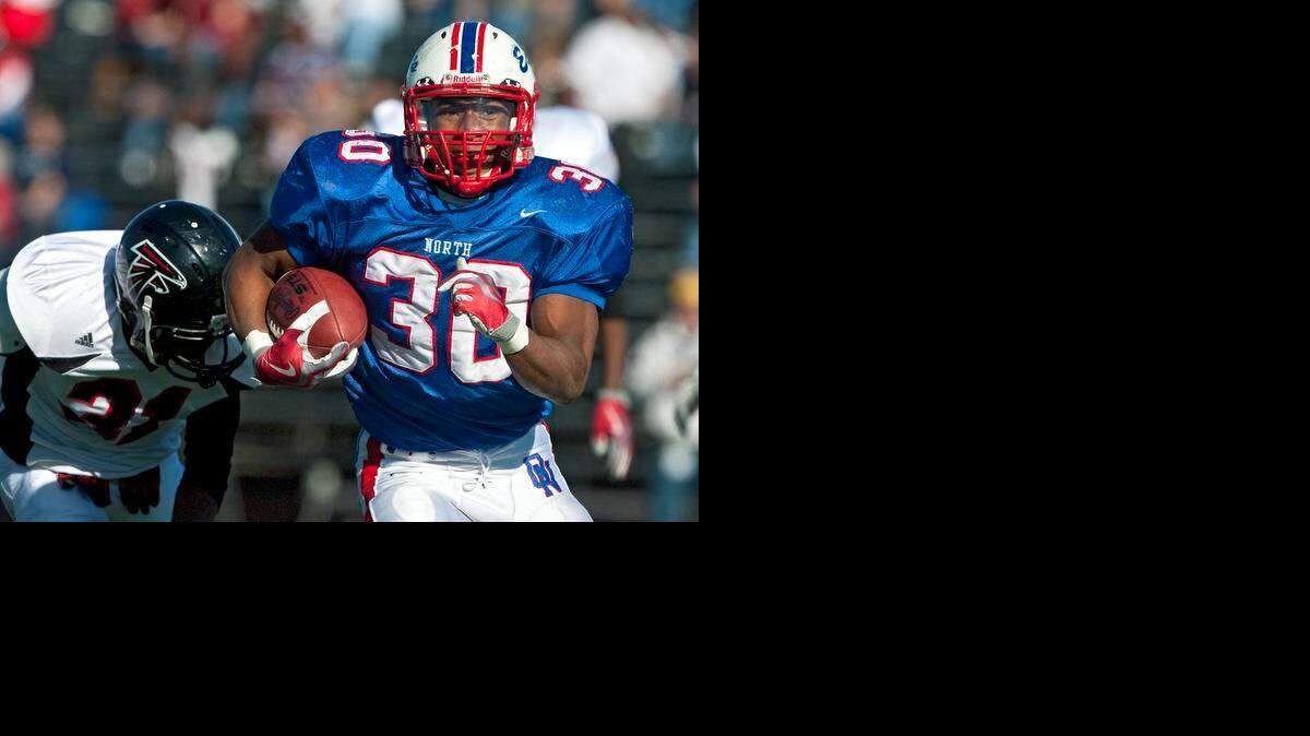 
Former Olathe North running back James Franklin scored a first-quarter touchdown on this run against Wichita Heights in the 2009 Kansas 6A state high school championship football game in Topeka.
