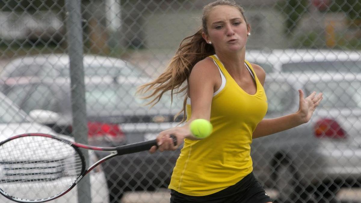 
Blue Valley High School’s Alexa Tiefel, seen here in a match last year against SM West, won the singles title at this week’s Eastern Kansas League tournament.
