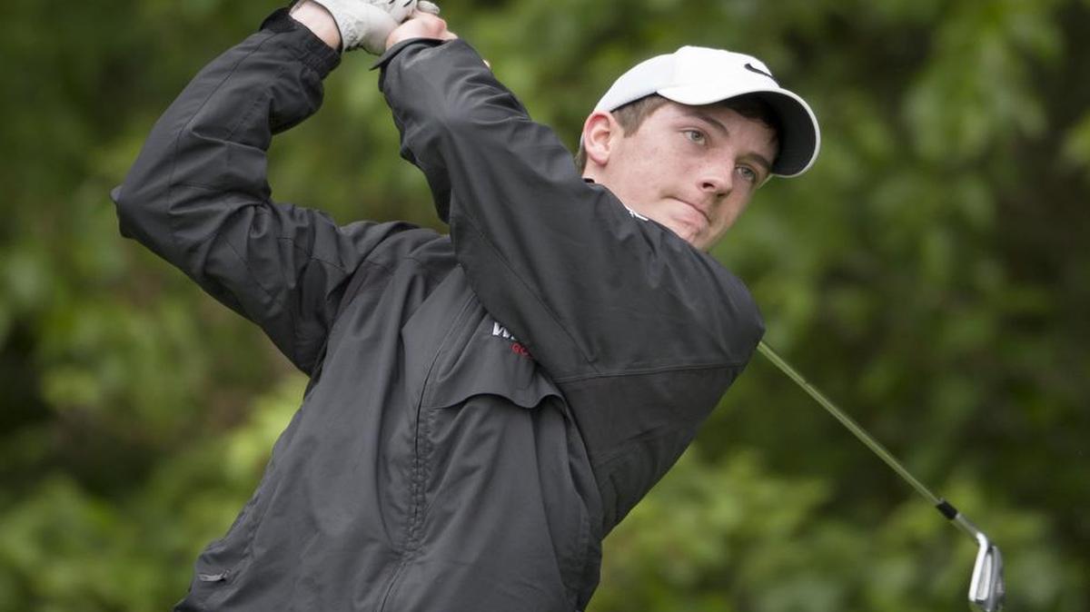 Sam Talkington of Blue Valley West High School watched his soar into the fairway during the Kansas Class 6A regional tournament on Monday at St. Andrew’s Golf Course. Talkington shot 78 on the par-71 course.