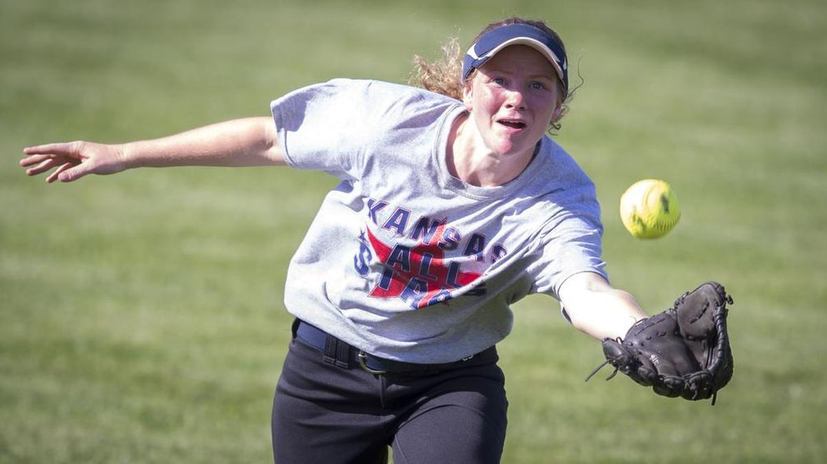 Kansas’ Cat Lane of St. Thomas Aquinas ran down a fly ball during the MO-KAN Softball Series on Monday at the Shawnee Mission School District Softball Complex. The Kansas All-Stars lost to Missouri 4-1 and 4-3.