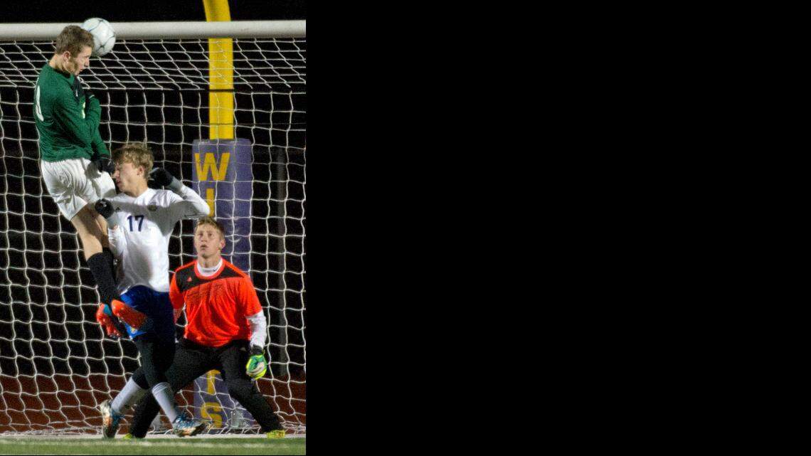 
Conner Stark of Perryville slammed home a header past St. Pius X goalkeeper Austin Mendez with under a minute to play to seal the victory for Perryville in a Missouri Class 2 state semifinals match at Blue Springs High School on Friday.
