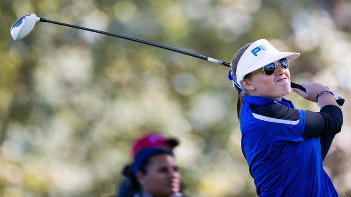 
Chloe Kraus of Olathe Northwest drove her ball down the fairway during the Kansas Class 6A girls golf regional tournament Tuesday at the Sykes Lady Overland Park Golf Course in Overland Park.
