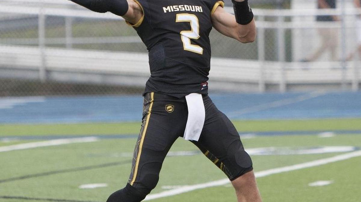 Anthony Pritzel of Kearney throws a pass during the Kansas vs. Missouri High School All-Star Game June 15 at Blue Springs South. Pritzel was selected the Missouri team’s Most Valuable Player in its 17-7 victory.