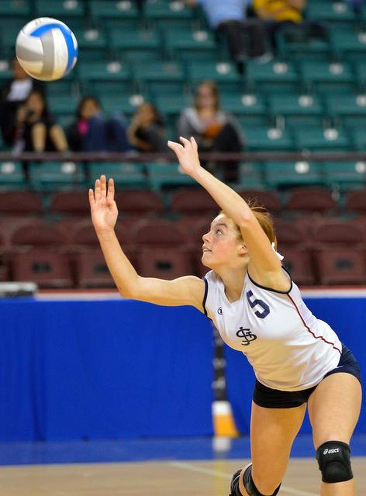 Arianna Person (pictured) and St. James Academy defeated St. Thomas Aquinas in the 2013 Kansas 5A volleyball state title match.