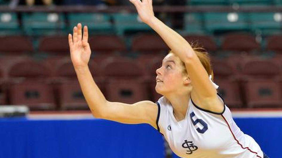 Arianna Person (pictured) and St. James Academy defeated St. Thomas Aquinas in the 2013 Kansas 5A volleyball state title match.