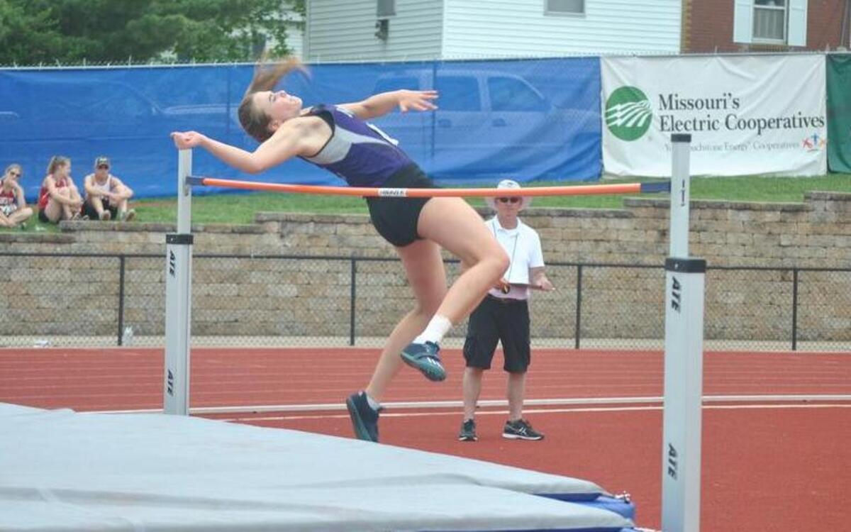 Adia Eberle of Midway won the Missouri Class 1 high jump with a leap of 5 feet, 6 inches.