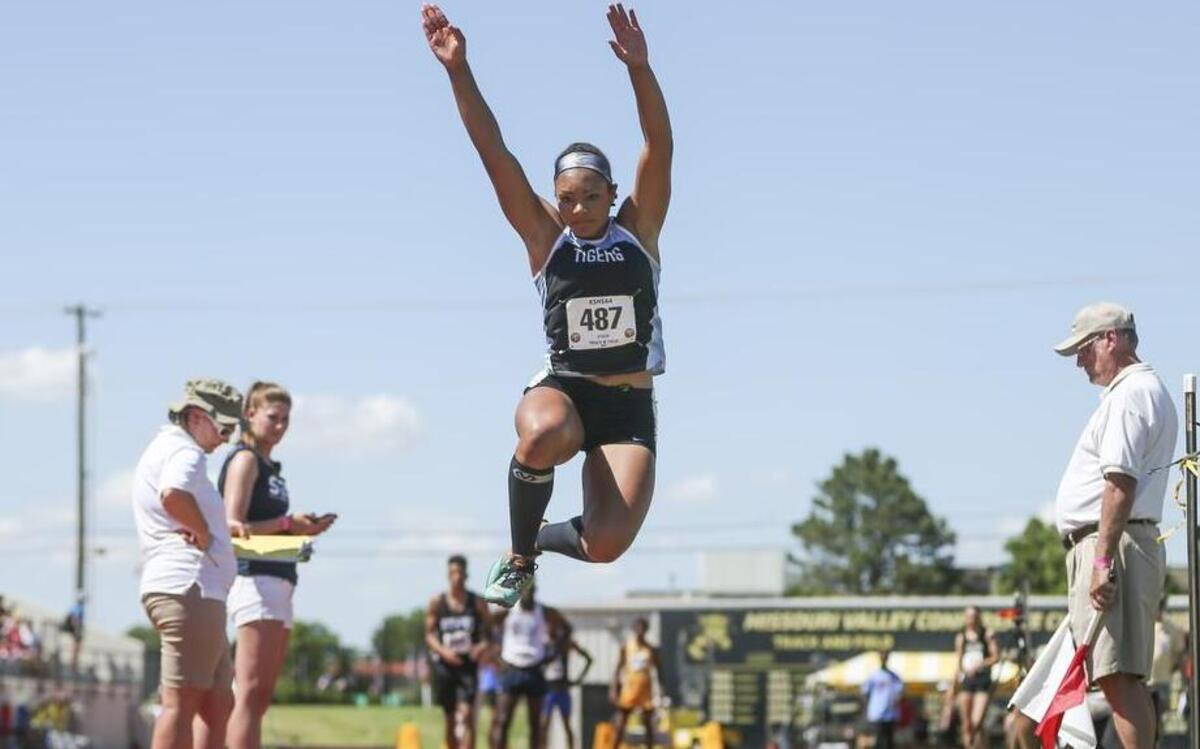 Goddard Eisenhower’s Ryleigh Jackson was the state champion in the Kansas Class 5A long jump on Friday at Cessna Stadium.