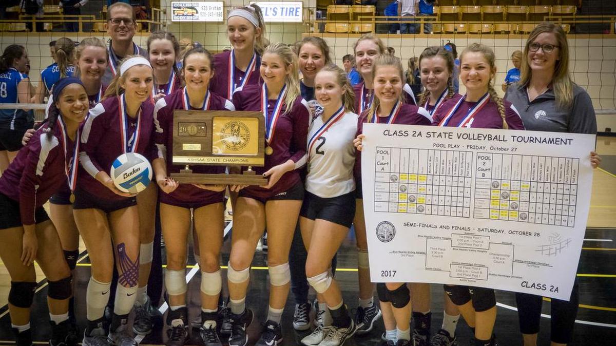 Keyed by freshman Rebecca Davis, the Heritage Christian Academy volleyball team went to White Auditorium in Emporia for the Kansas Class 2A tournament and brought home the state title for a second straight season on Oct. 28, 2017.