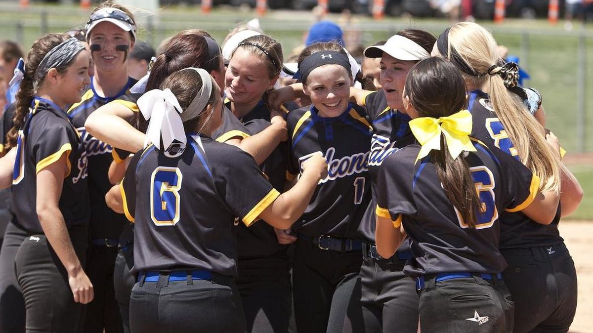 Olathe South High School Softball Team celebrates after their Kansas 6A State Championship victory against Washburn Rural on Saturday.