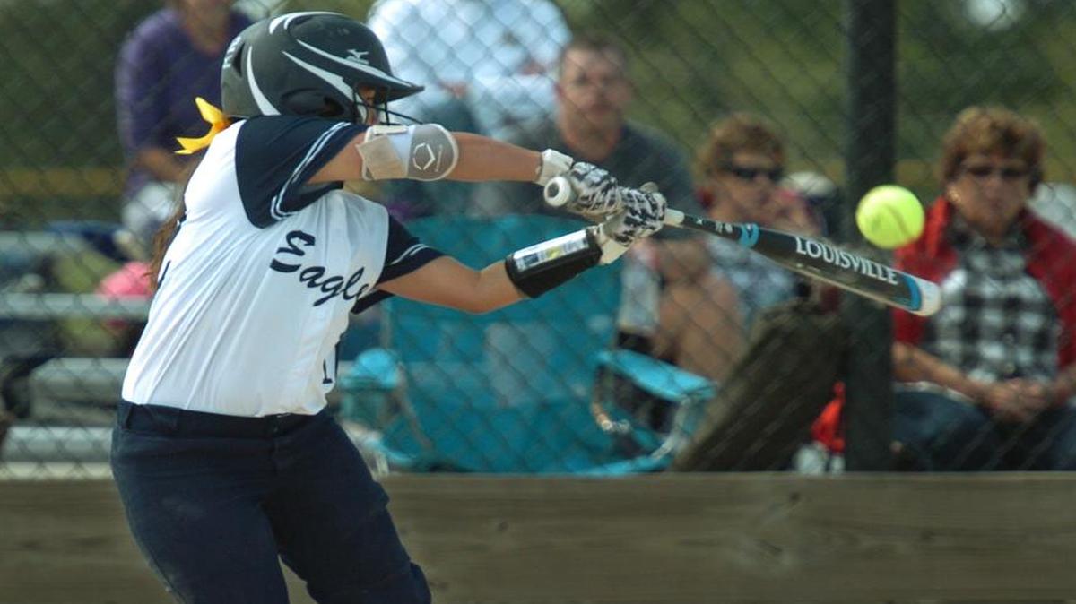 
Liberty North’s Grace Moore makes contact with a Park Hill South pitch during the championship game of the Winnetonka / Park Hill South Softball Tournament on Saturday at the Tiffany Hills Sports Complex.
