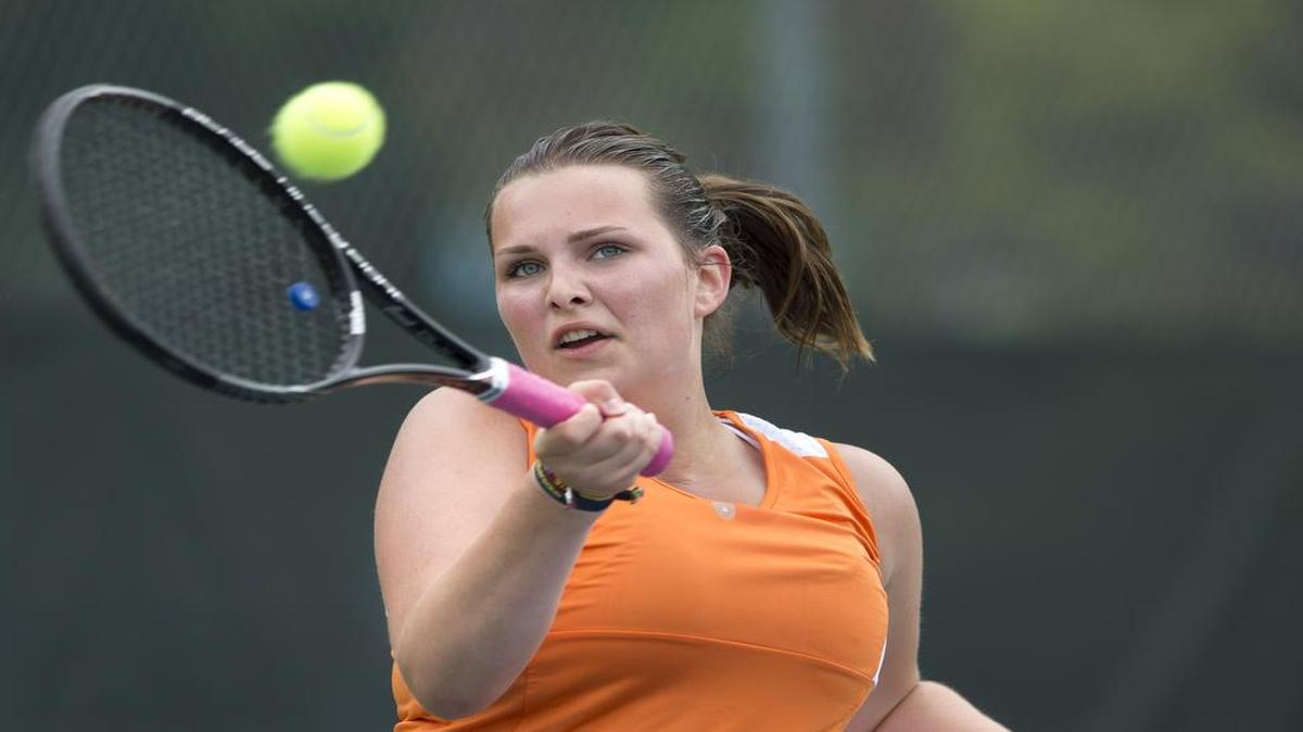 Shawnee Mission Northwest’s Anna Hoffmann, a foreign exchange student from Germany, competed in a quadrangular tournament on Wednesday at the Indian Creek Recreation Center in Overland Park.