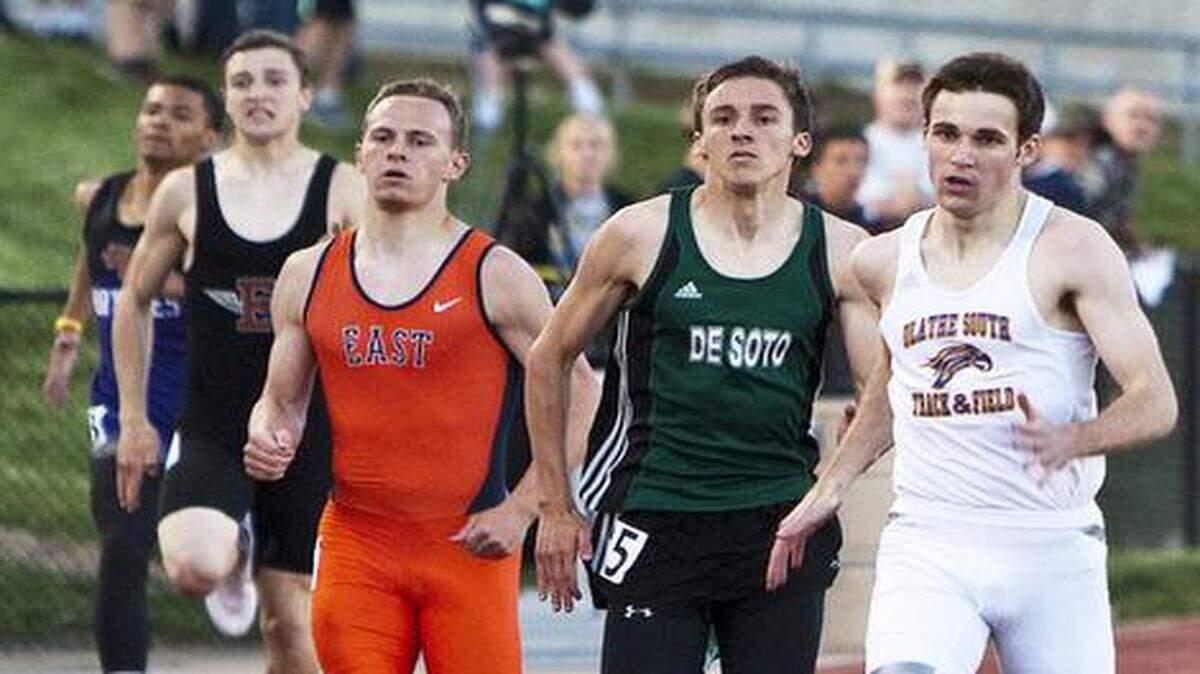
Olathe South’s Tanner Green (right) is the defending state champion in the 400-meter dash with a time of 48.55 seconds.
