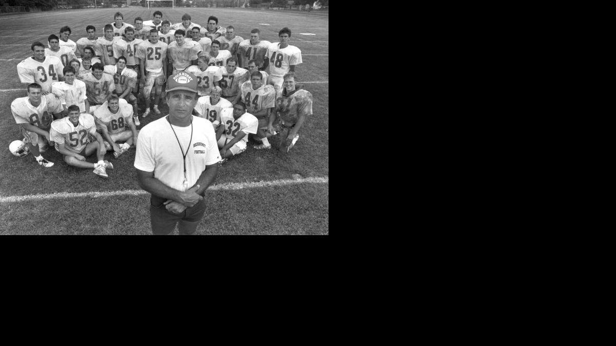 
Coach Tony Severino and his Rockhurst High school football team posed prior to the 1989 season, which was highlighted by a dramatic four-overtime victory over Jefferson City in the state semifinals.
