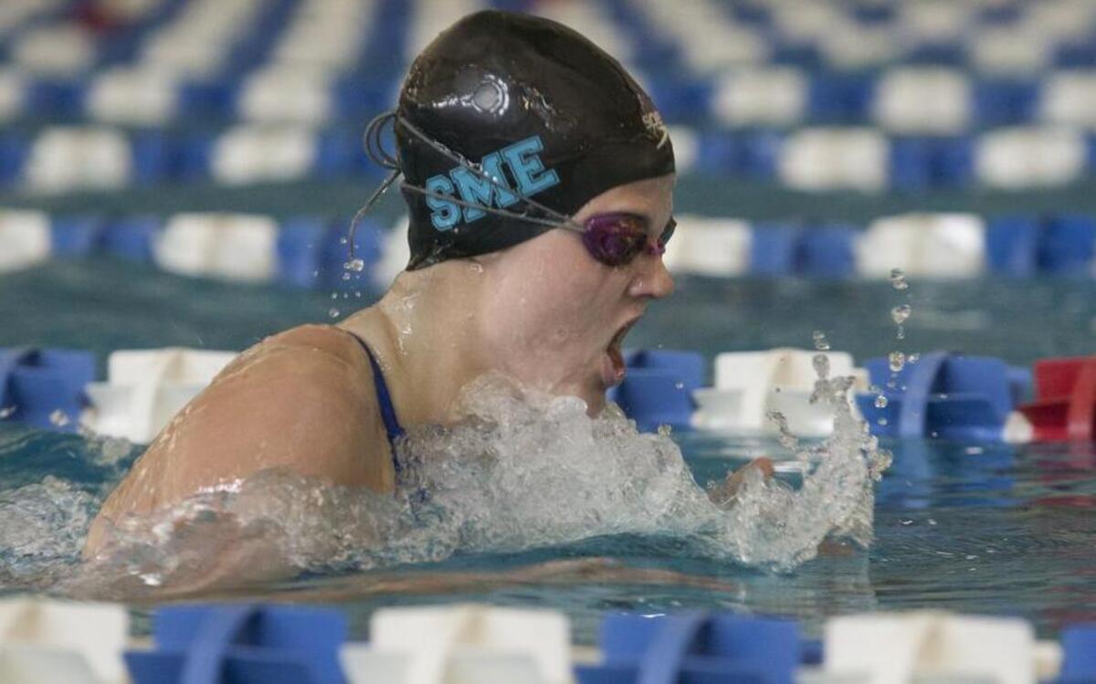 Shawnee Mission East’s Emma Linscott competed in the 200-yard individual medley during the Kansas Class 6A high school girls swimming and diving state meet at Topeka-Capitol Federal Natatorium, Saturday, May 21, 2016, in Topeka.