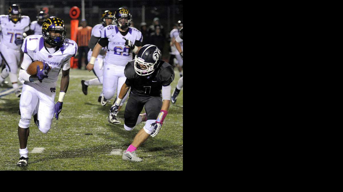 
Blue Springs wide receiver Terrance Sanders worked for yardage during third-quarter action in the Wildcats’ 38-14 victory over Lee's Summit West on Friday night.
