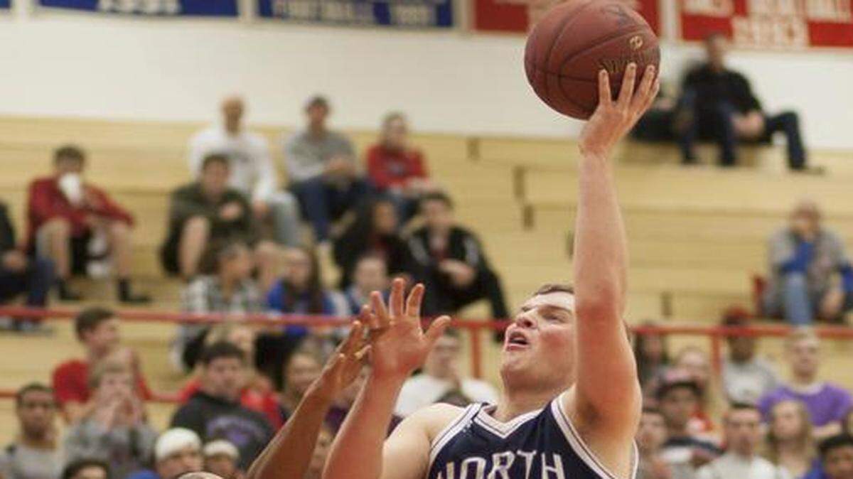 
Blue Valley North’s Cooper Cook (with ball) will participate on Friday in the Greater Kansas City Basketball Coaches Association All-Star Basketball Game at Shawnee Mission South High School.
