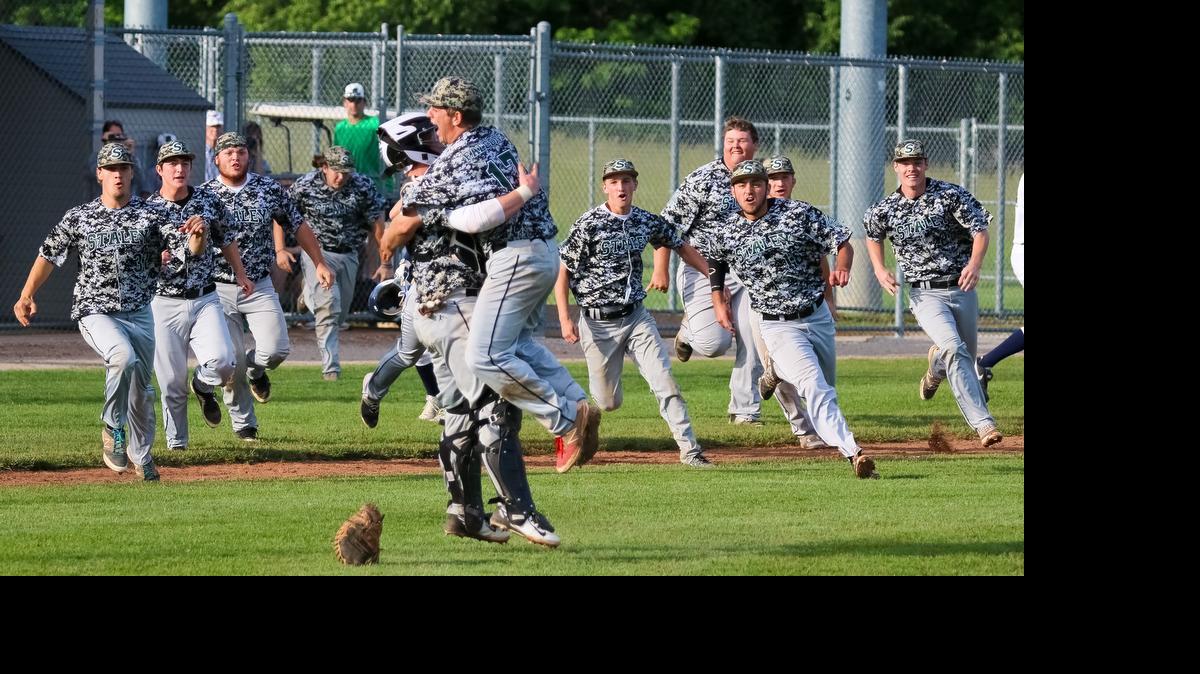 
Staley High School baseball players started the celebration after the final out against Lee’s Summit West on Sunday in a Missouri Class 5 state quarterfinal playoff game. The Falcons will play Eureka on Friday in a state semifinal game.
