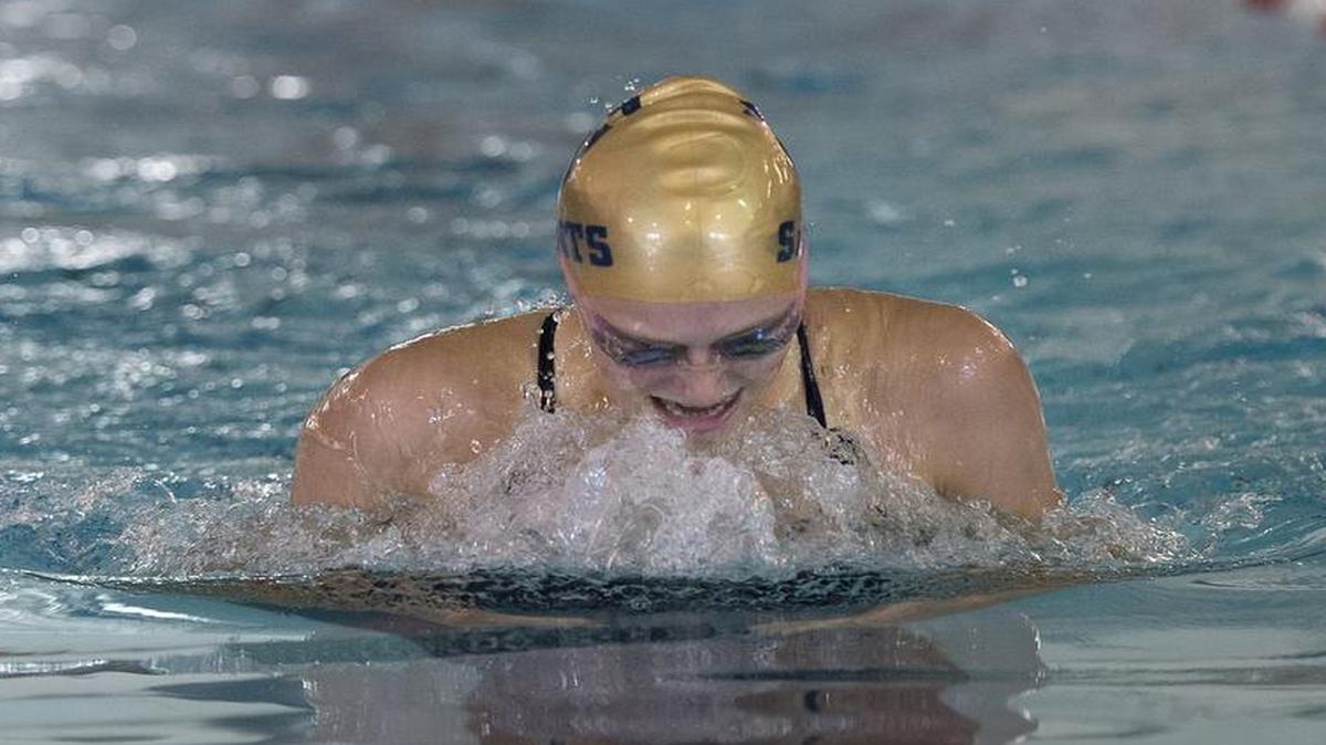 Laila Carter, a senior at St. Thomas Aquinas, finished first in the 100-yard breaststroke at the Shawnee Mission North Invitational on Wednesday. Carter won the event in 1 minute, 12 seconds.
