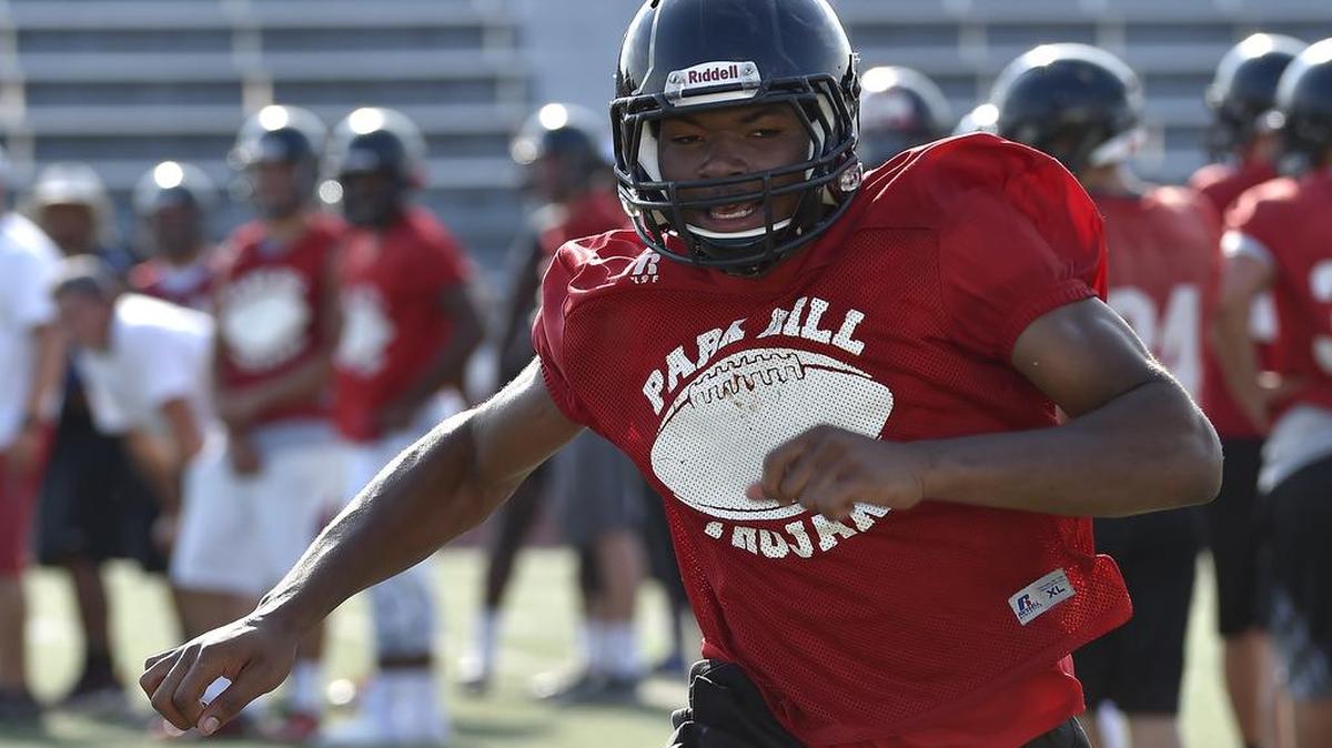 Chester Graves during Monday’s Park Hill High School football practice on August 3, 2015 in Kansas City, MO.