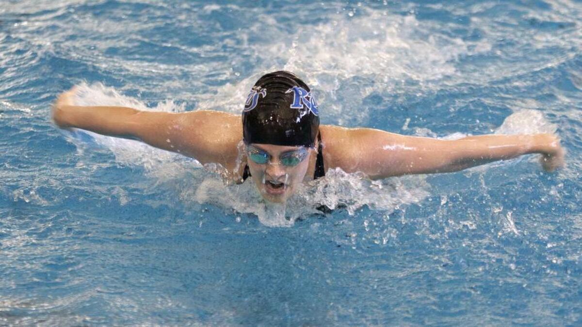 London Durr, a junior at Olathe Northwest, competed in the 100-yard butterfly during the Kansas 6A girls swimming and diving state meet Saturday in Toopeka.