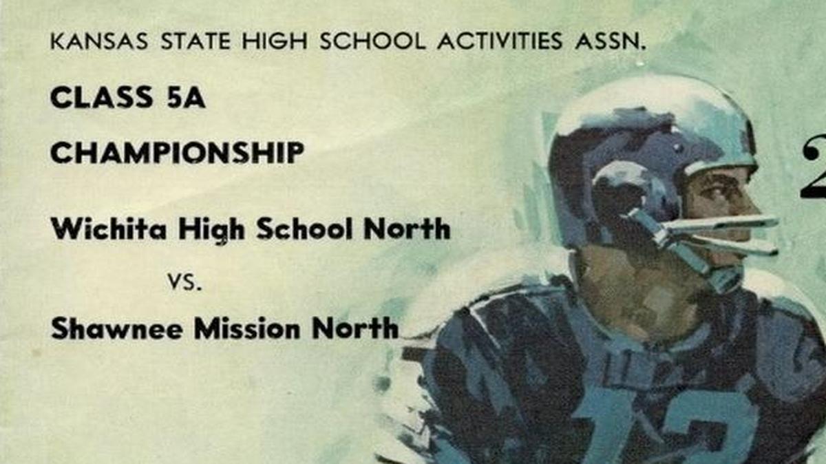 
The 1969 Kansas high school football state championship program put the spotlight on Shawnee Mission North and Wichita North, the two squads that battled in the first year of a playoff system in state history. SM North won the game, 32-14.

