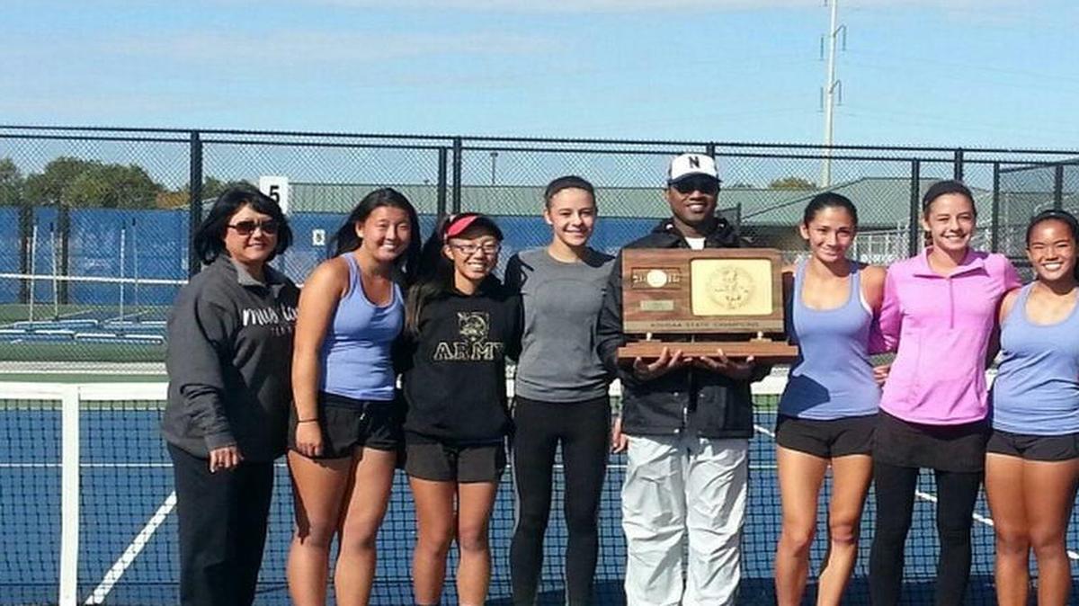 The Blue Valley North High School girls tennis squad celebrated its Kansas Class 6A team state championship on Saturday in Olathe.