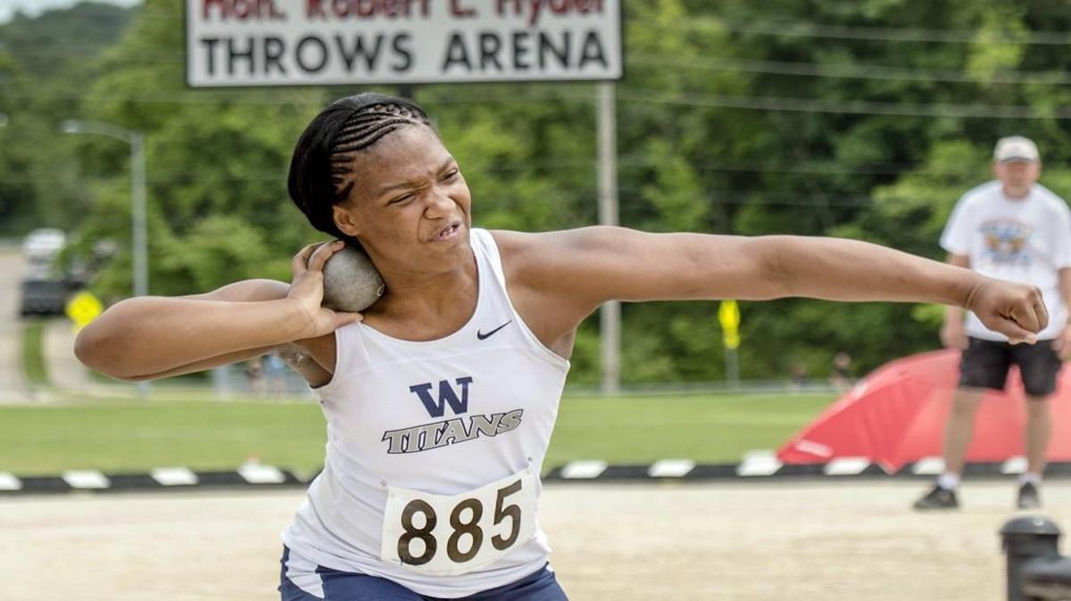 Makayla Kelby, a sophomore at Lee's Summit West Hight School, competed on Friday in the girls Class 5 shot put in the Missouri state track and field meet in Jefferson City, Mo. Kelby won the event.