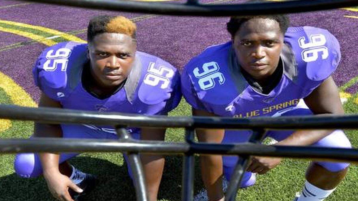 
Twins Khalil (left above) and Carlos Davis of Blue Springs will not be a welcome sight for teams that play the Wildcats this fall. The two senior defensive linemen (also pictured below) have verbally committed to play football at Nebraska.
