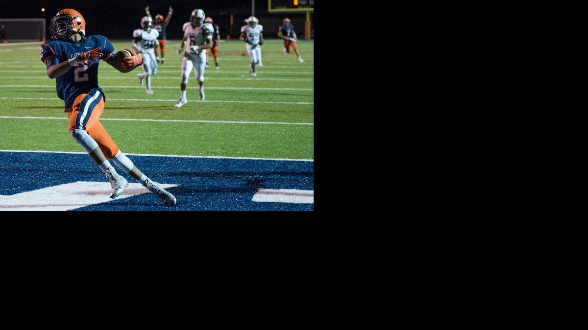 
Olathe East wide receiver Harrison Branson got to the end zone in the second quarter against Garden City on Friday night.

