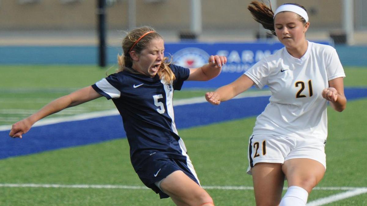 
Francis Howell Central’s Bailey Beeler (left) was too late to stop a shot by St. Teresa's Academy's Reagan Shatto.

