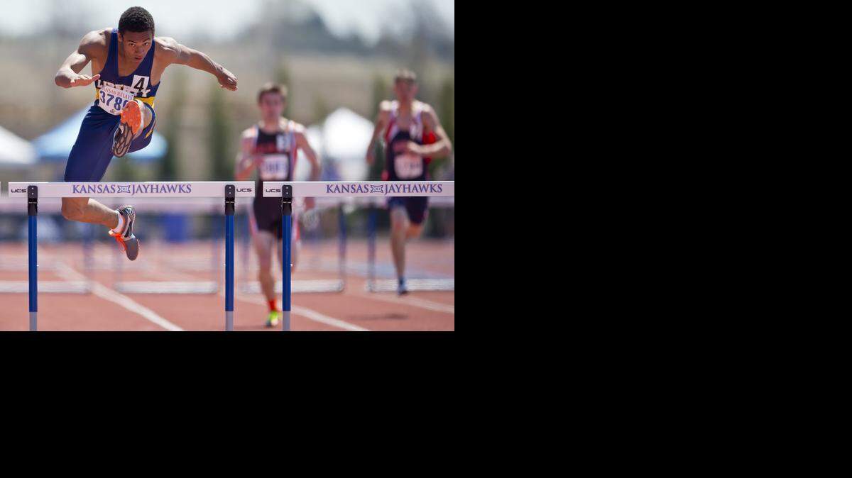 
Andrew Madison of Liberty North High School bested all competitors in the boys 300 meter hurdles competition with a time of 38:43 at the Kansas Relays at Rock Creek Park in Lawrence, Kansas.

