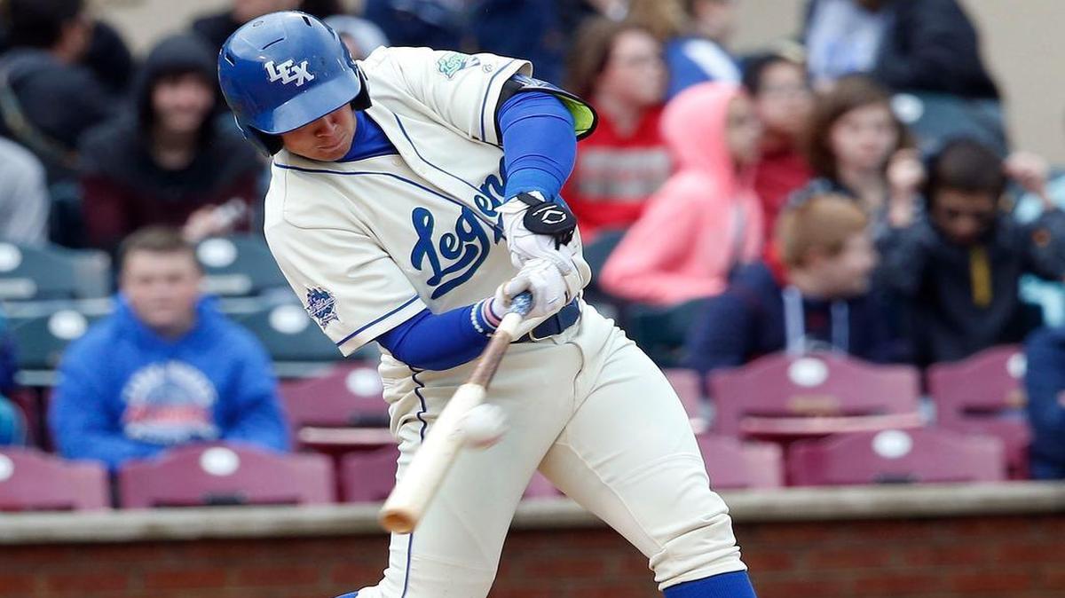 Chase Vallot of the Lexington Legends, a Class A affiliate of the Royals, hit an RBI double during a May 18, 2016, game in Lexington, Ky.