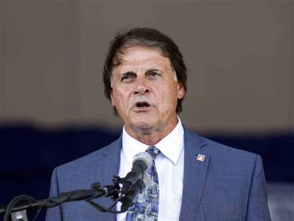 National Baseball Hall of Fame inductee Tony La Russa speaks during an induction ceremony at the Clark Sports Center on Sunday, July 27, 2014, in Cooperstown, N.Y.