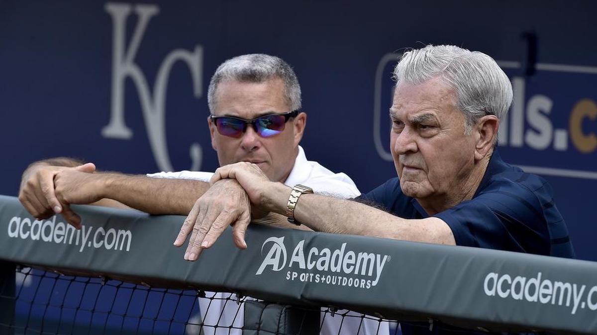 Kansas City Royals general manager Dayton Moore (left) and owner David Glass
